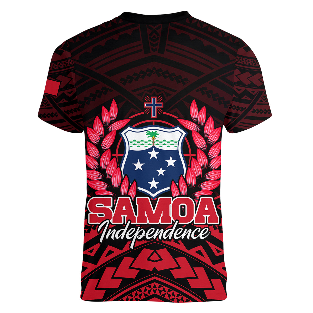 Samoa Independence Day Women V Neck T Shirt Ulafa Polynesian Unique Red No2 LT9 - Polynesian Pride