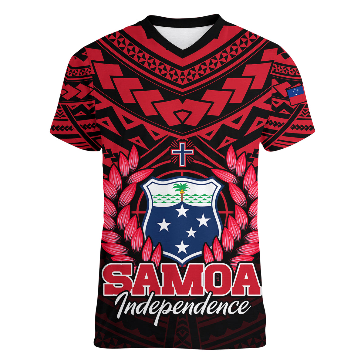 (Custom Personalised) Samoa Independence Day Women V Neck T Shirt Ulafa Polynesian Unique Red No1 LT9 - Polynesian Pride
