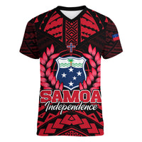 (Custom Personalised) Samoa Independence Day Women V Neck T Shirt Ulafa Polynesian Unique Red No3 LT9 - Polynesian Pride