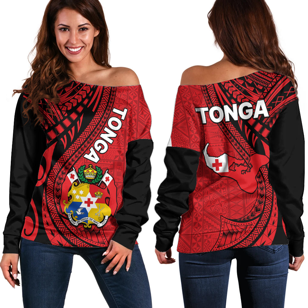 Polynesian Tonga Off Shoulder Sweater Tribal Pattern Unique Version LT9 Women Red - Polynesian Pride