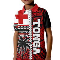 Tonga Kupesi Ngatu Kid Polo Shirt Proud Tonga with Flag and Palm Tree LT9 Kid Red - Polynesian Pride