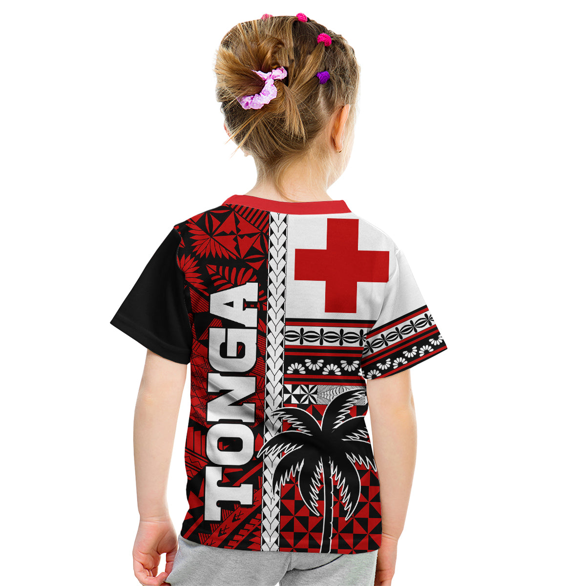 Tonga Kupesi Ngatu Kid T Shirt Proud Tonga with Flag and Palm Tree LT9 - Polynesian Pride