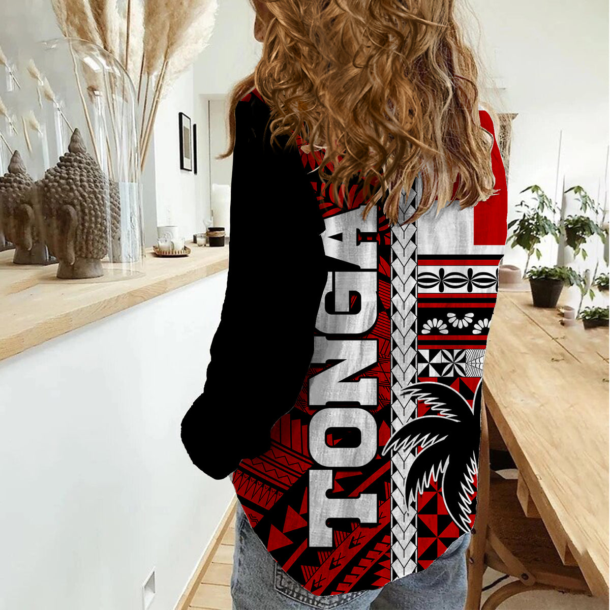 Tonga Kupesi Ngatu Women Casual Shirt Proud Tonga with Flag and Palm Tree LT9 - Polynesian Pride