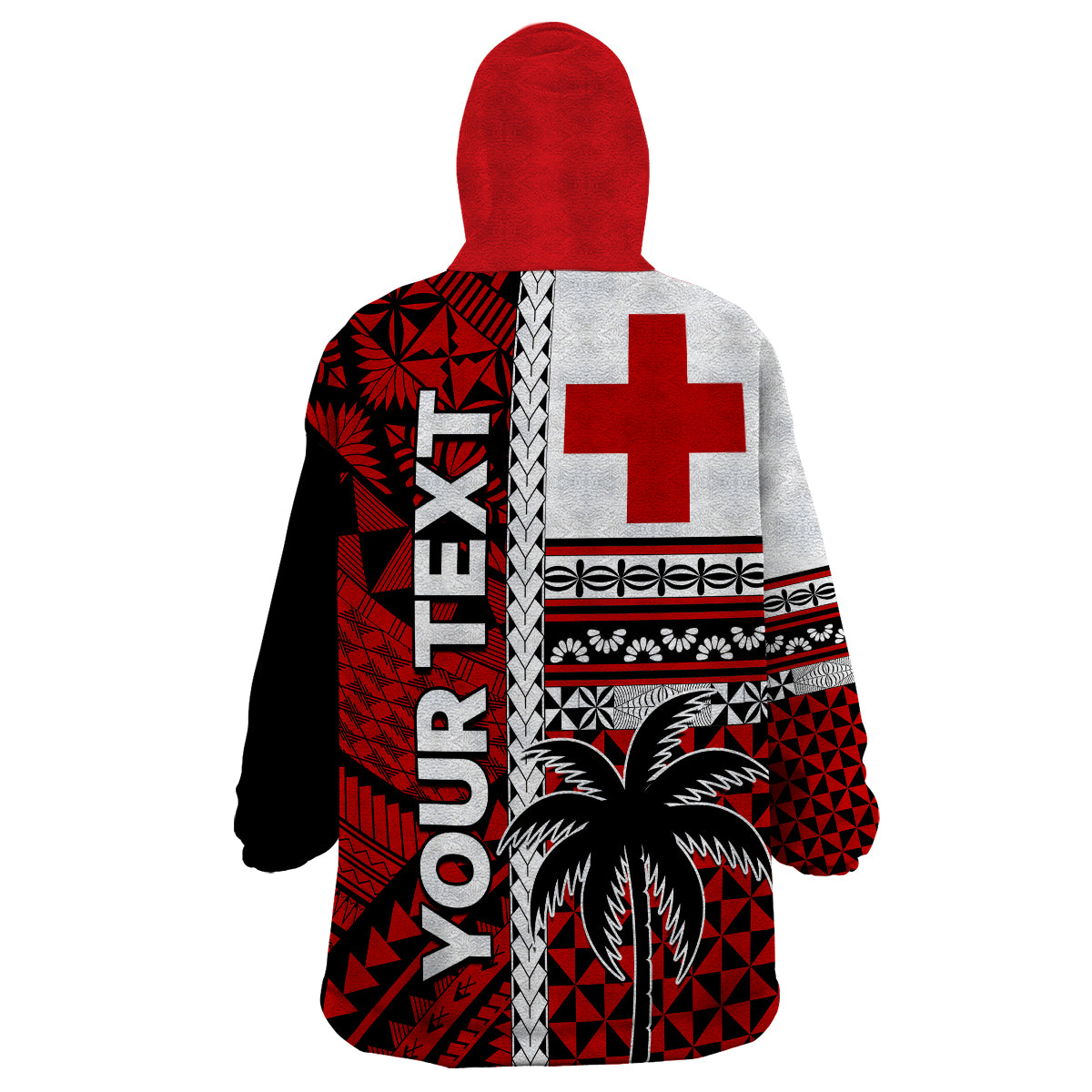 (Custom Personalised) Tonga Kupesi Ngatu Wearable Blanket Hoodie Proud Tonga with Flag and Palm Tree LT9 - Polynesian Pride