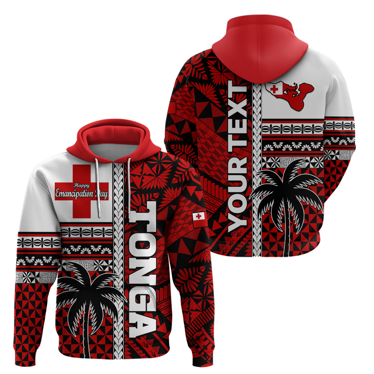 Custom Tonga Independence Day Hoodie Proud Tongan Emancipation with Kupesi Ngatu LT9 Pullover Hoodie Red - Polynesian Pride