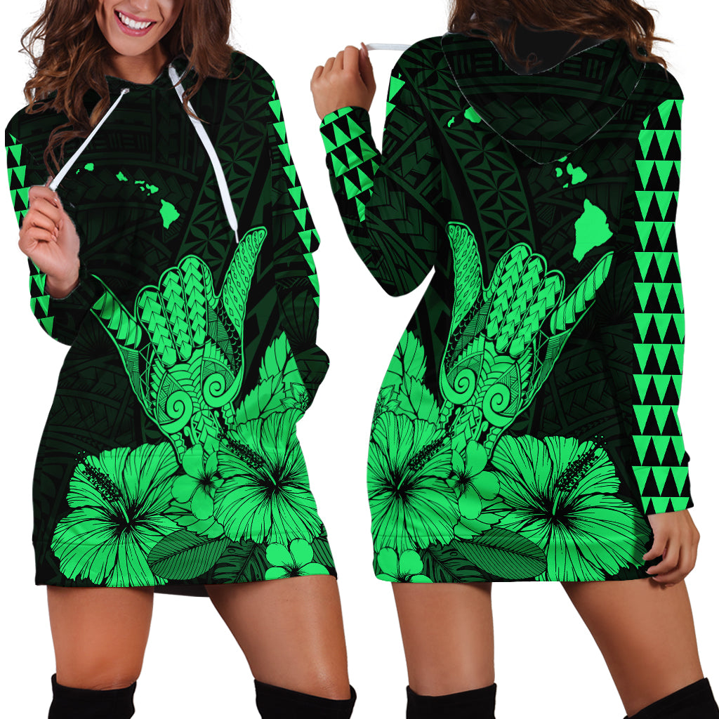 Hawaii Shaka Sign Hoodie Dress Green Version LT9 Green - Polynesian Pride