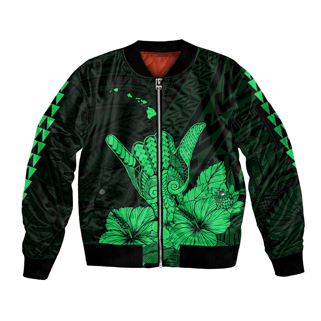 Hawaii Shaka Sign Sleeve Zip Bomber Jacket Green Version LT9 Unisex Green - Polynesian Pride