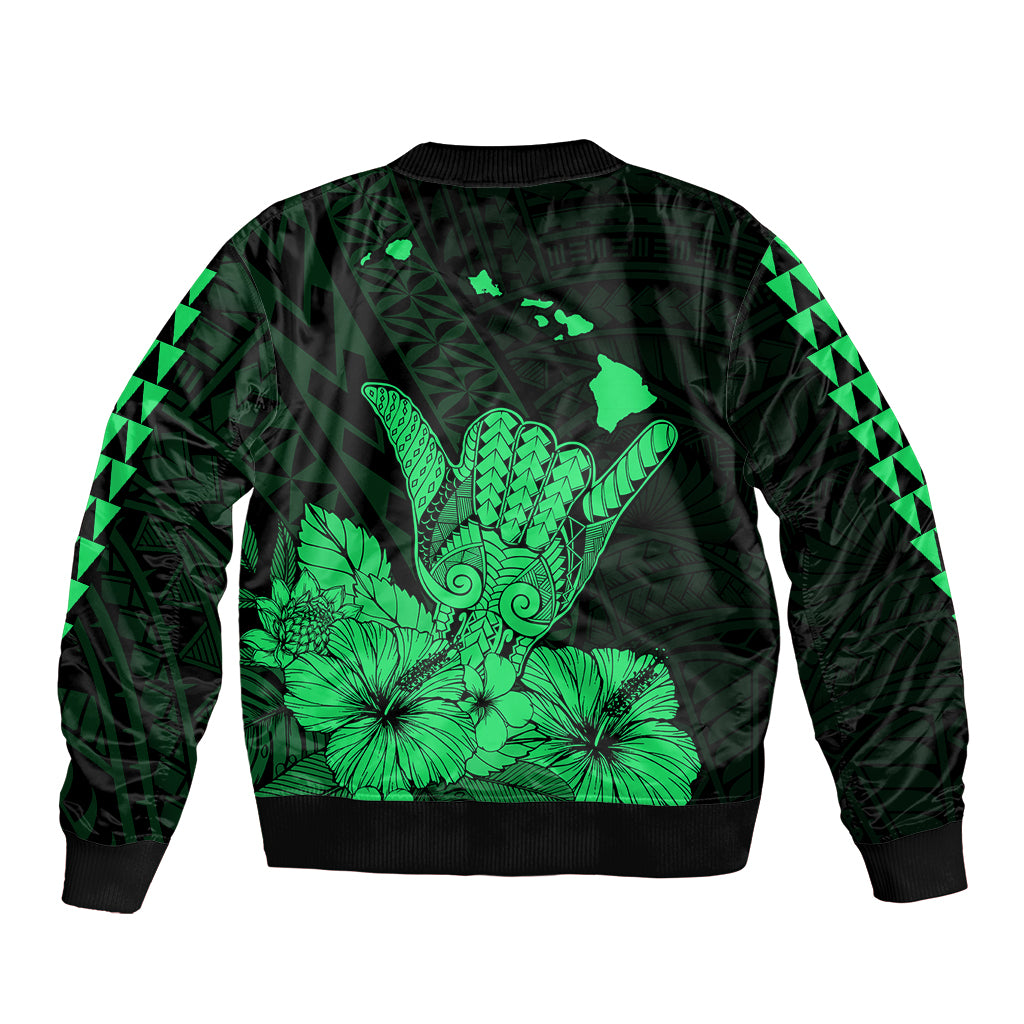 Hawaii Shaka Sign Sleeve Zip Bomber Jacket Green Version LT9 - Polynesian Pride