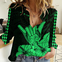 Hawaii Shaka Sign Women Casual Shirt Green Version LT9 Female Green - Polynesian Pride