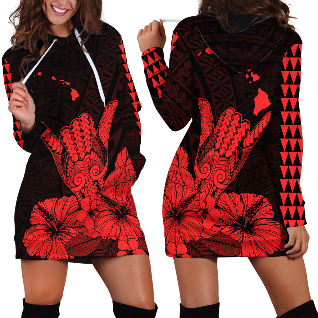 Hawaii Shaka Sign Hoodie Dress Red Version LT9 Red - Polynesian Pride