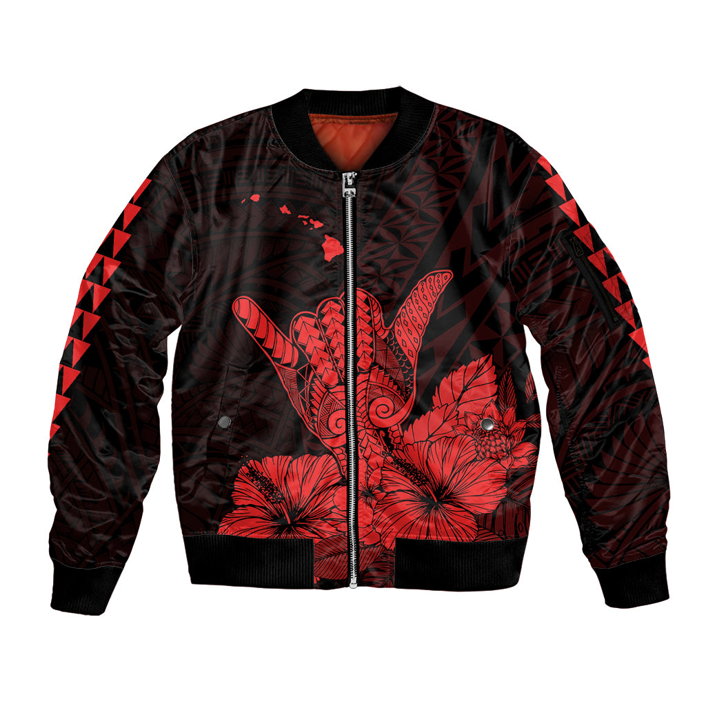 Hawaii Shaka Sign Sleeve Zip Bomber Jacket Red Version LT9 Unisex Red - Polynesian Pride