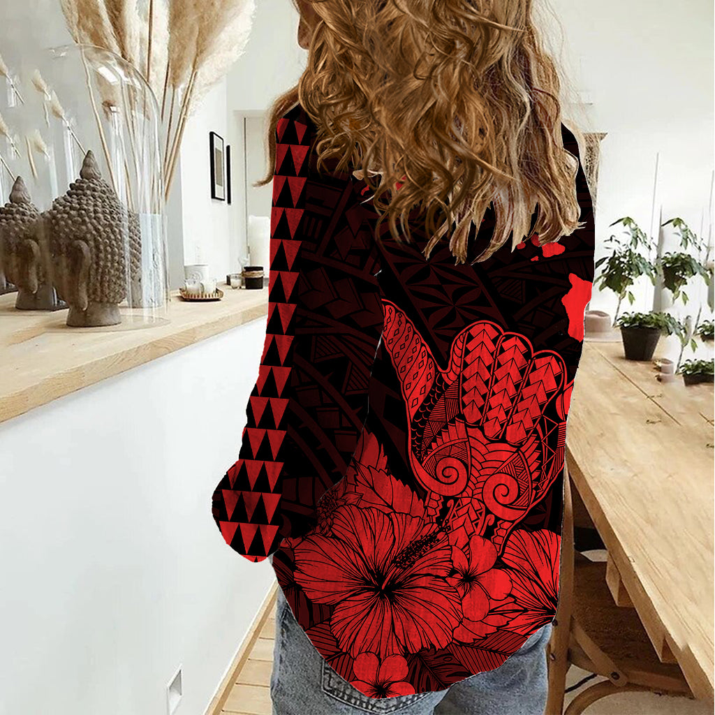Hawaii Shaka Sign Women Casual Shirt Red Version LT9 - Polynesian Pride