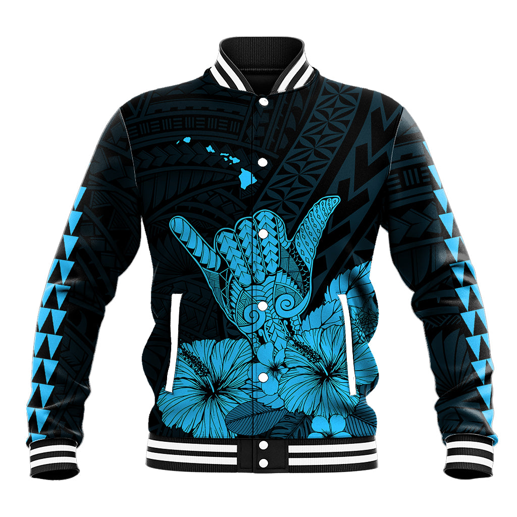 Hawaii Shaka Sign Baseball Jacket Blue Version LT9 Unisex Blue - Polynesian Pride