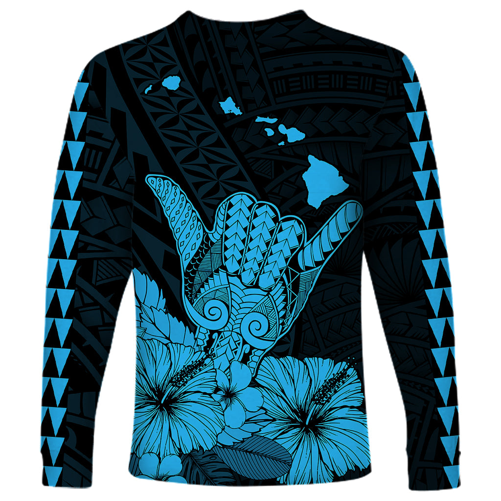 Hawaii Shaka Sign Long Sleeve Shirt Blue Version LT9 - Polynesian Pride
