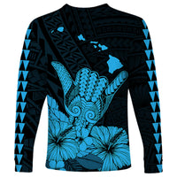 Hawaii Shaka Sign Long Sleeve Shirt Blue Version LT9 - Polynesian Pride