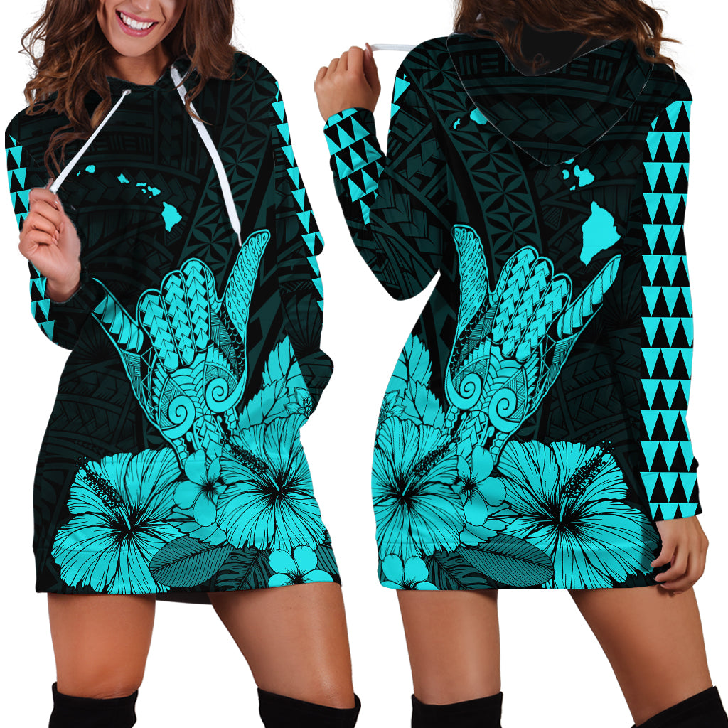 Hawaii Shaka Sign Hoodie Dress Turquoise Version LT9 Turquoise - Polynesian Pride