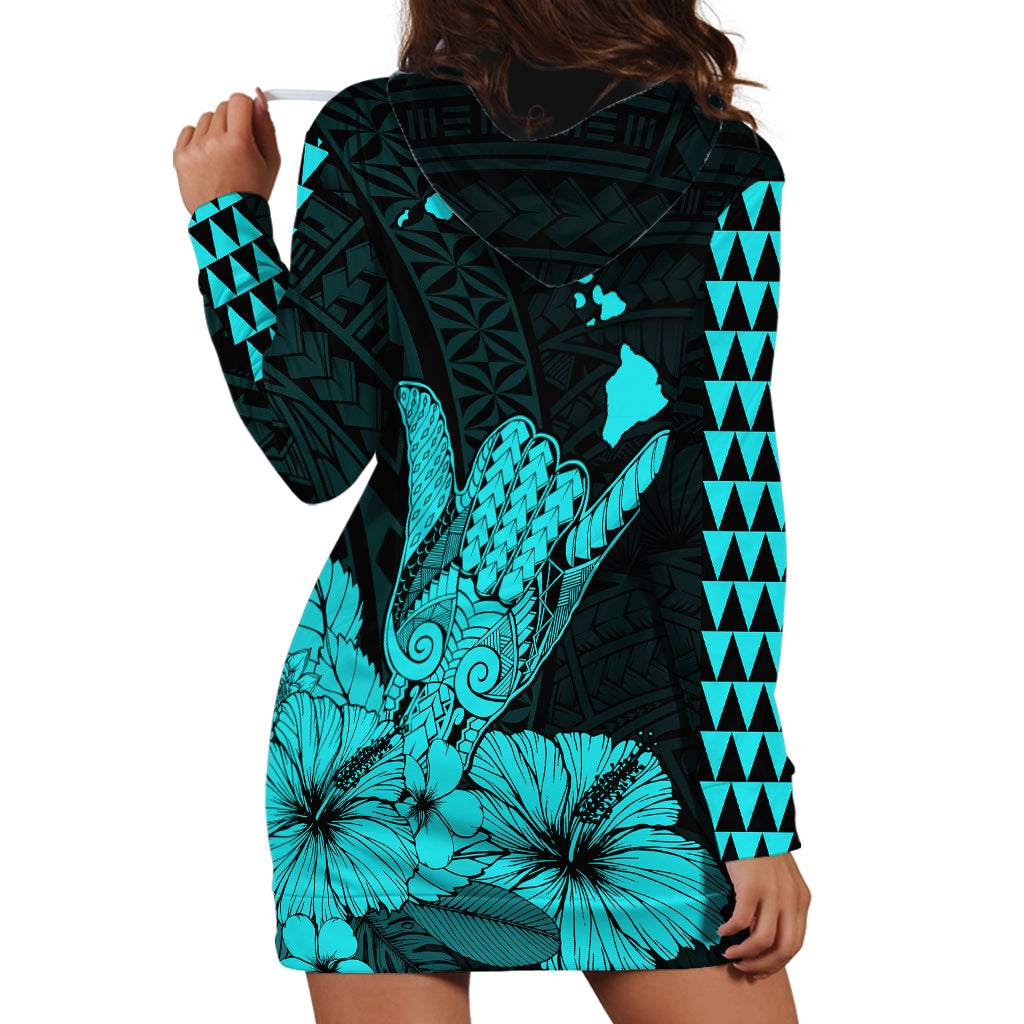 Hawaii Shaka Sign Hoodie Dress Turquoise Version LT9 - Polynesian Pride
