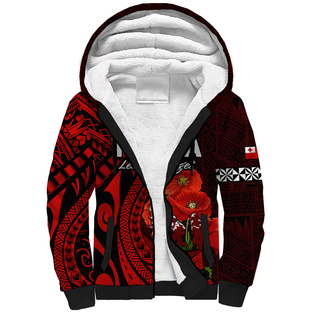 Tonga ANZAC Day Sherpa Hoodie Lest We Forget Red Version LT9 Unisex Red - Polynesian Pride