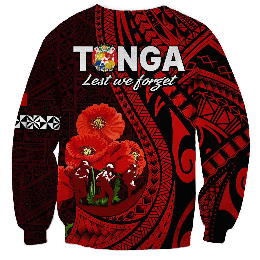 Tonga ANZAC Day Sweatshirt Lest We Forget Red Version LT9 - Polynesian Pride