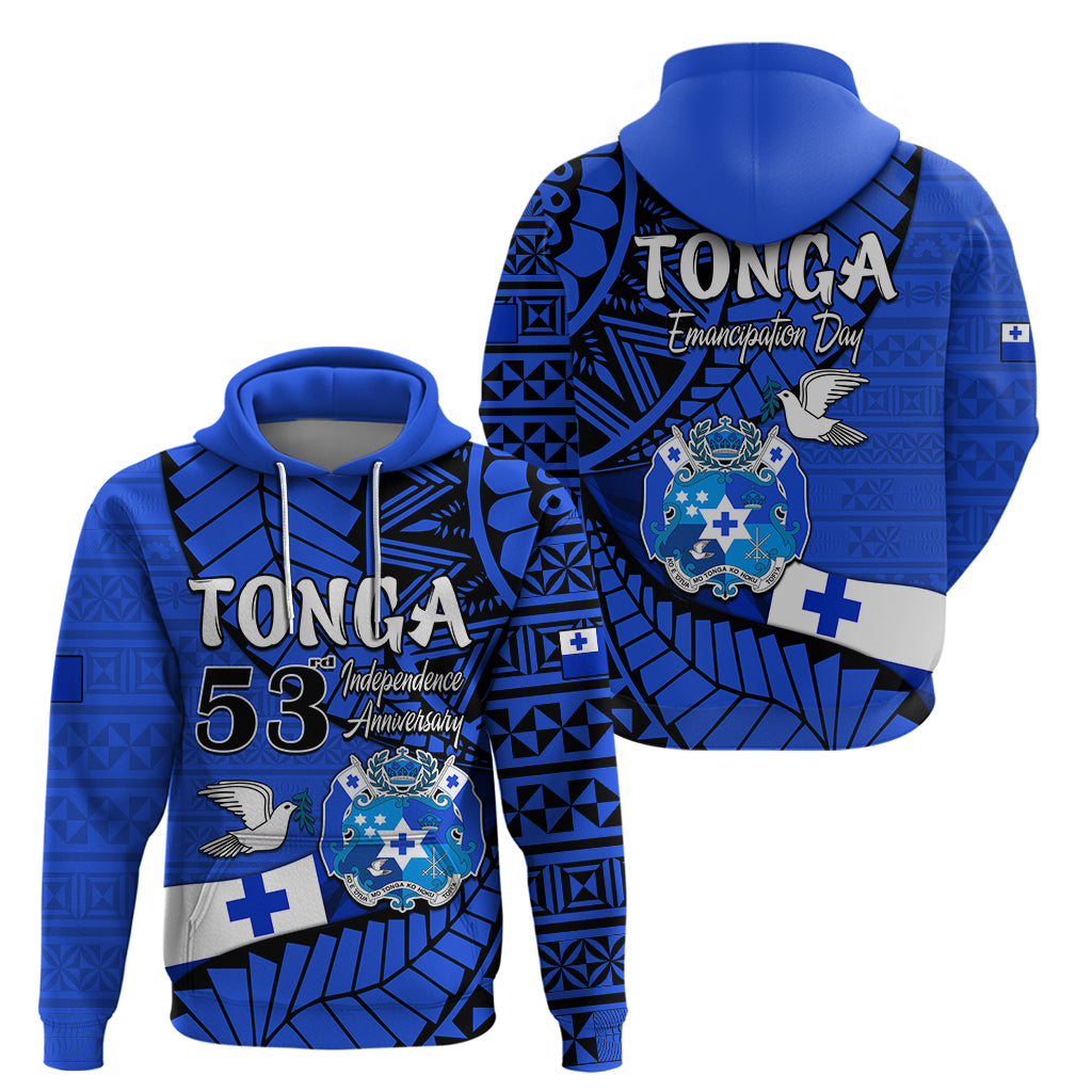 Tonga Hoodie Emancipation Day Happy 53rd Independence Anniversary Blue Version LT9 Blue - Polynesian Pride