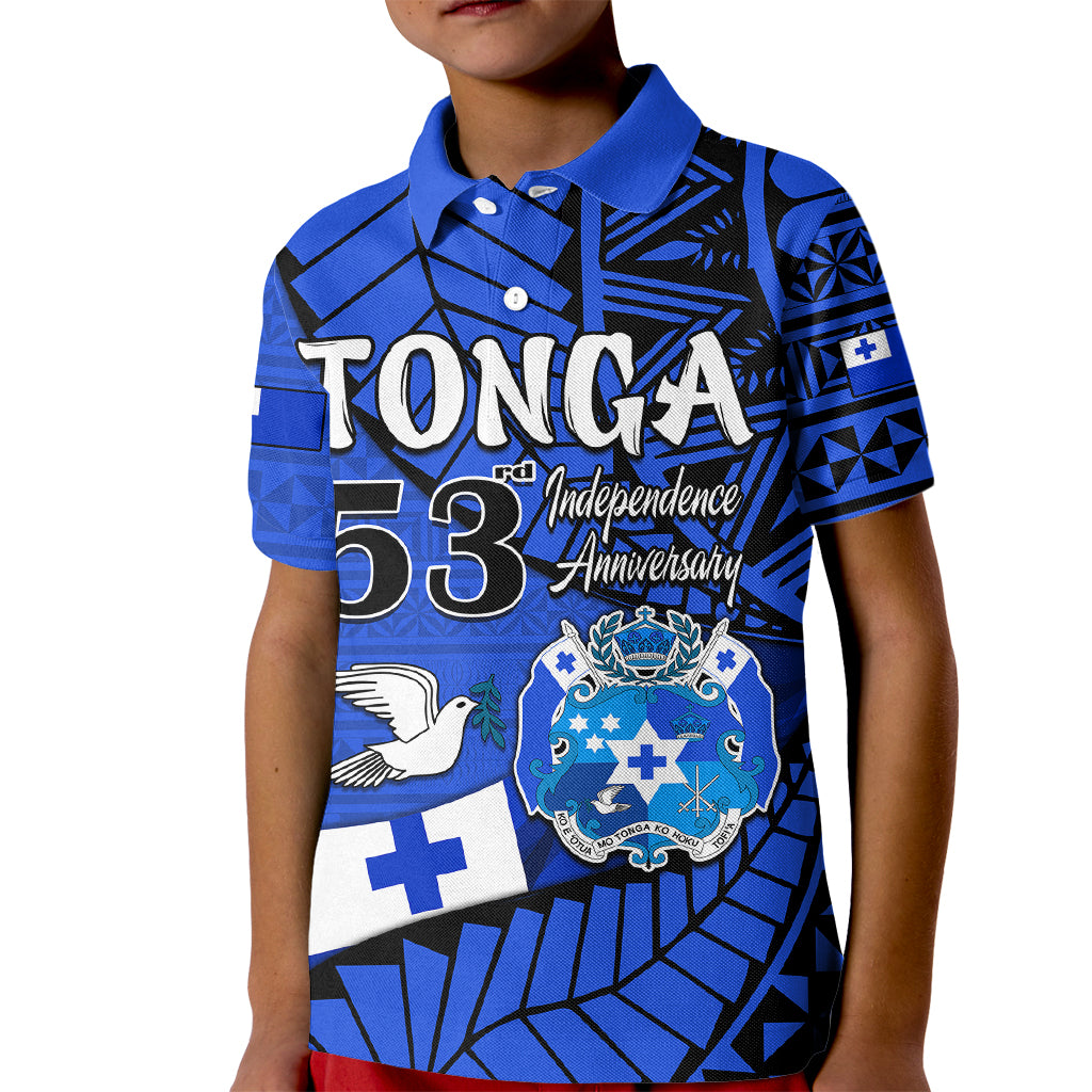 Tonga Emancipation Day Kid Polo Shirt Happy 53rd Independence Anniversary Blue Version LT9 Kid Blue - Polynesian Pride