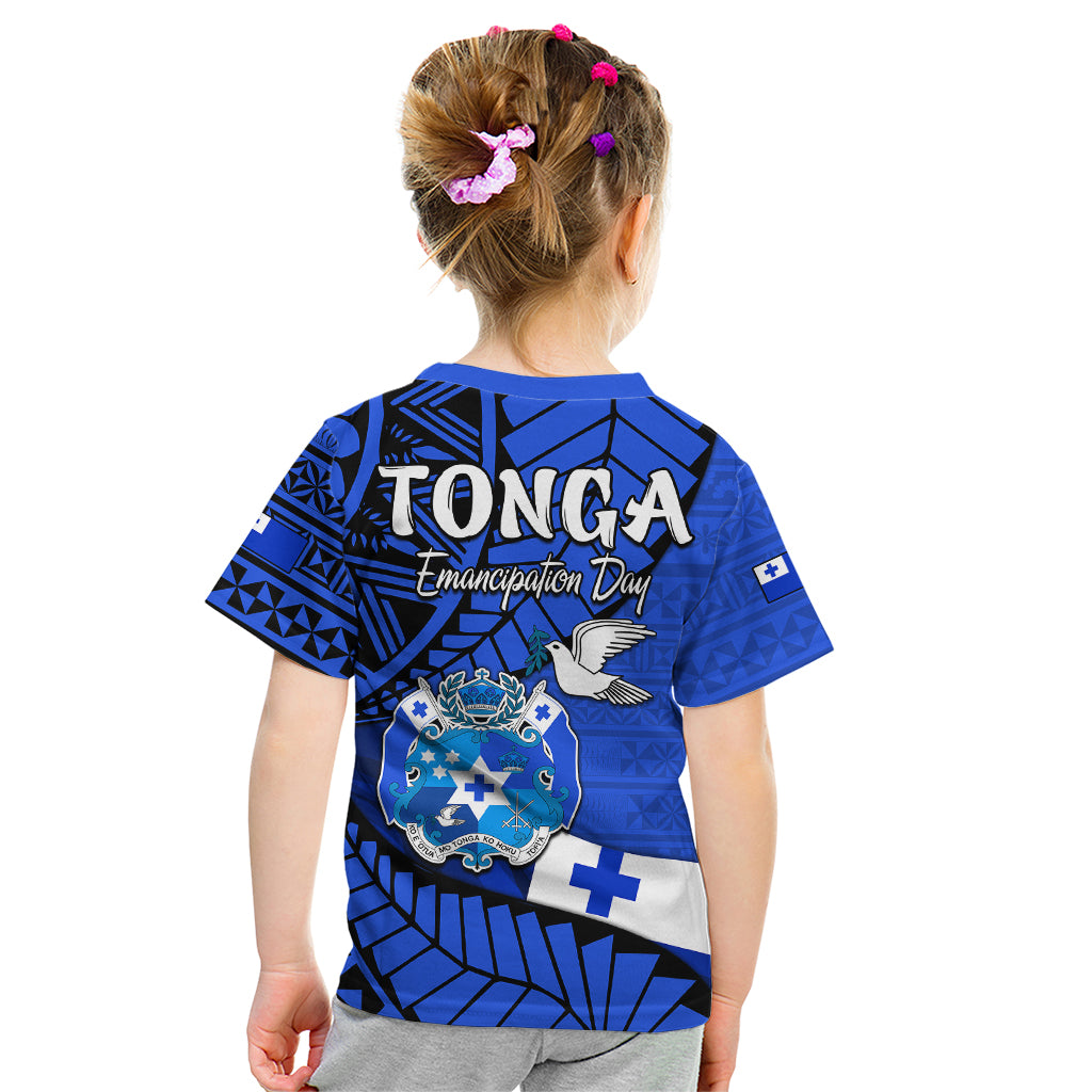 Tonga Emancipation Day Kid T Shirt Happy 53rd Independence Anniversary Blue Version LT9 - Polynesian Pride