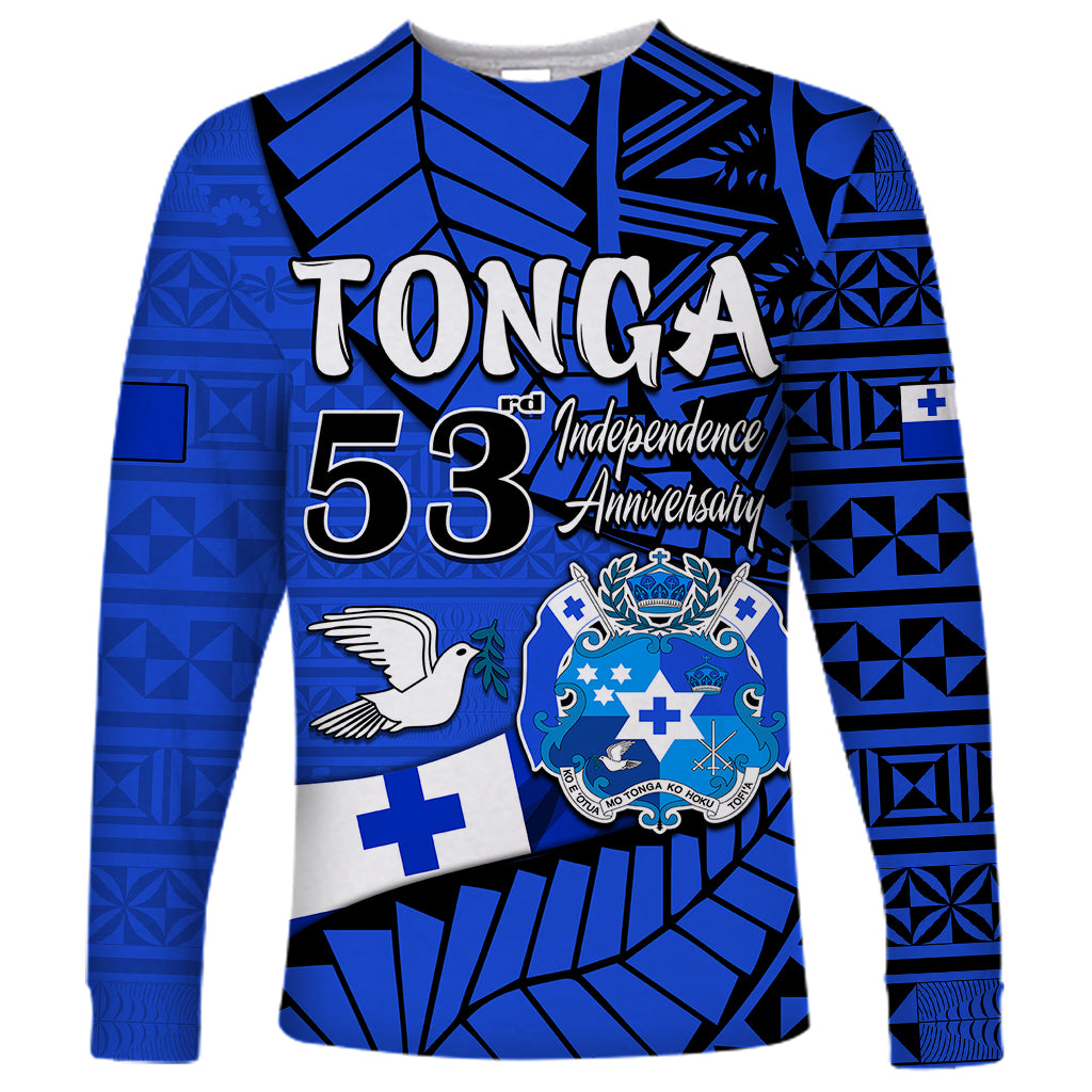 Tonga Emancipation Day Long Sleeve Shirt Happy 53rd Independence Anniversary Blue Version LT9 Unisex Blue - Polynesian Pride