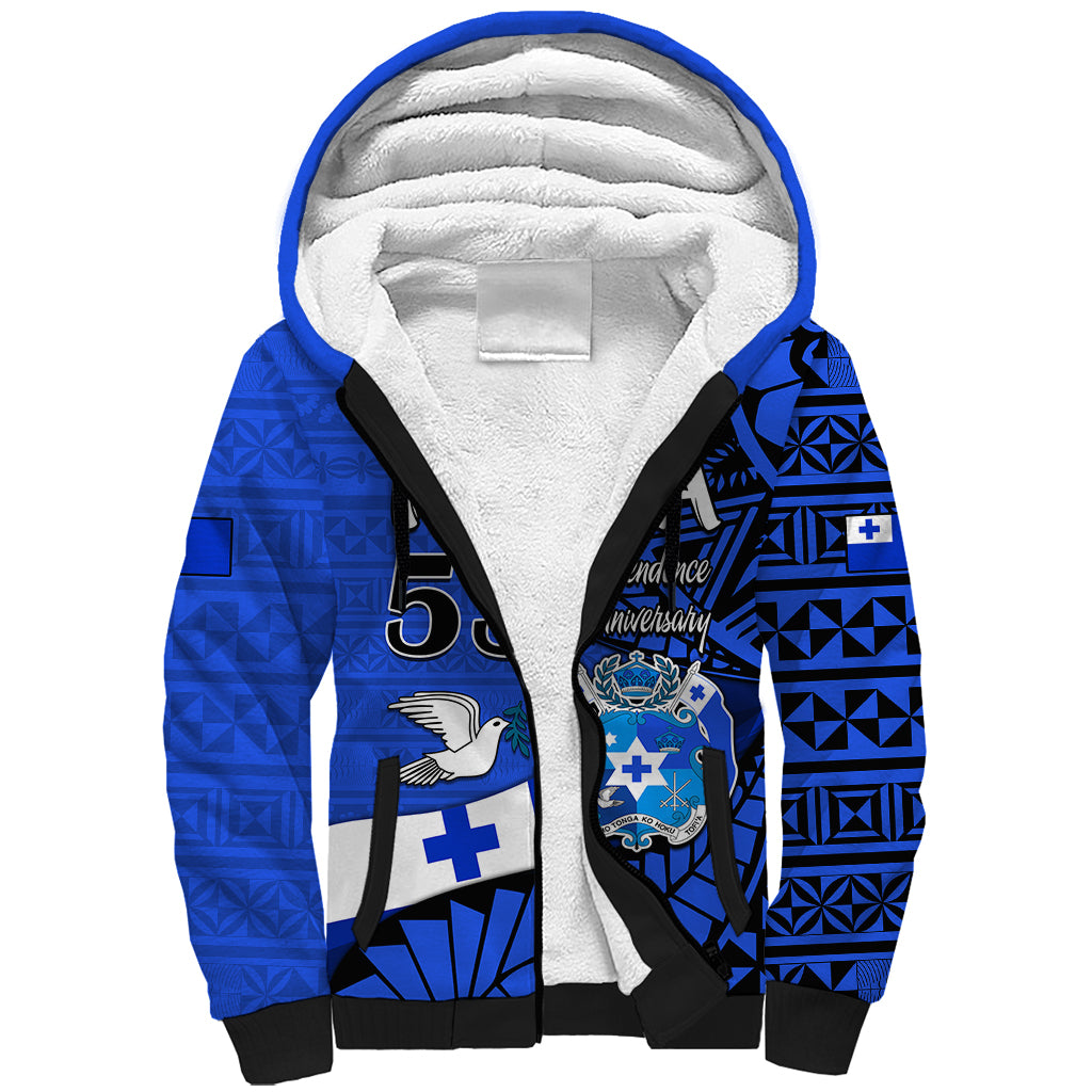 Tonga Emancipation Day Sherpa Hoodie Happy 53rd Independence Anniversary Blue Version LT9 Unisex Blue - Polynesian Pride