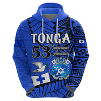 Custom Tonga Hoodie Emancipation Day Happy 53rd Independence Anniversary Blue Version LT9 Zip Hoodie Blue - Polynesian Pride