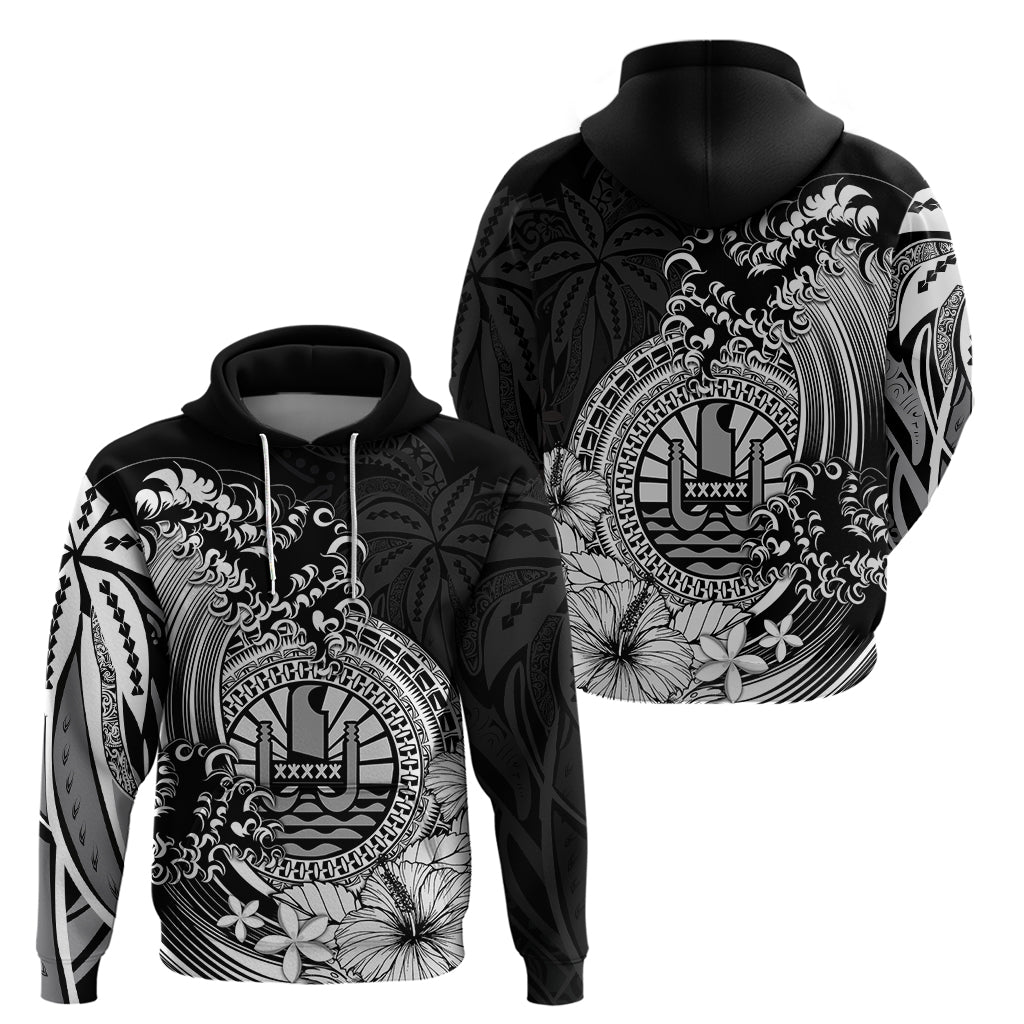 Polynesian Tahiti Island Hoodie The Wave of Water Black LT9 Black - Polynesian Pride