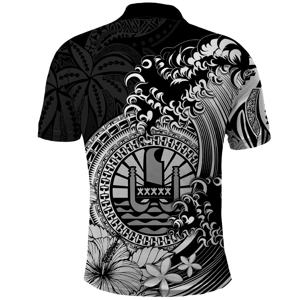 Polynesian Tahiti Island Polo Shirt The Wave of Water Black LT9 - Polynesian Pride