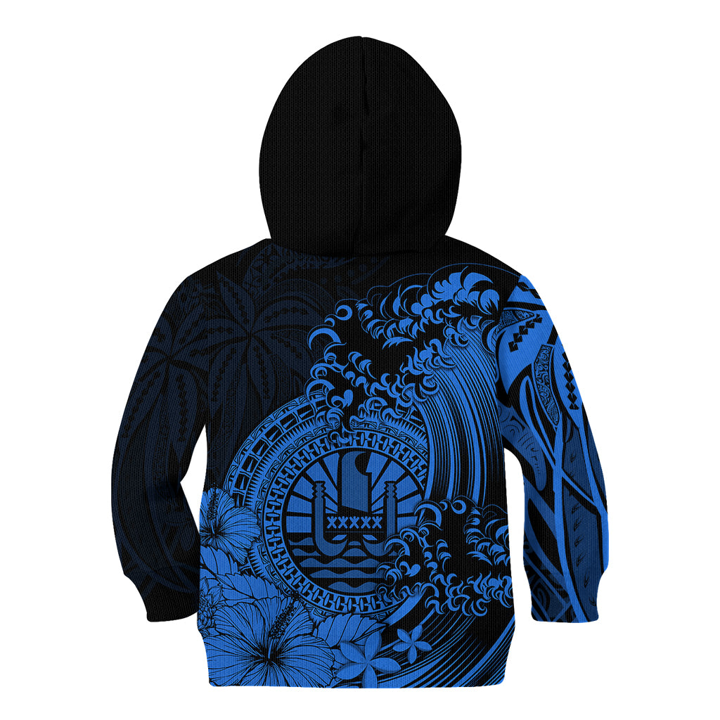 Polynesian Tahiti Island Kid Hoodie The Wave of Water - Blue LT9 Zip Hoodie Blue - Polynesian Pride