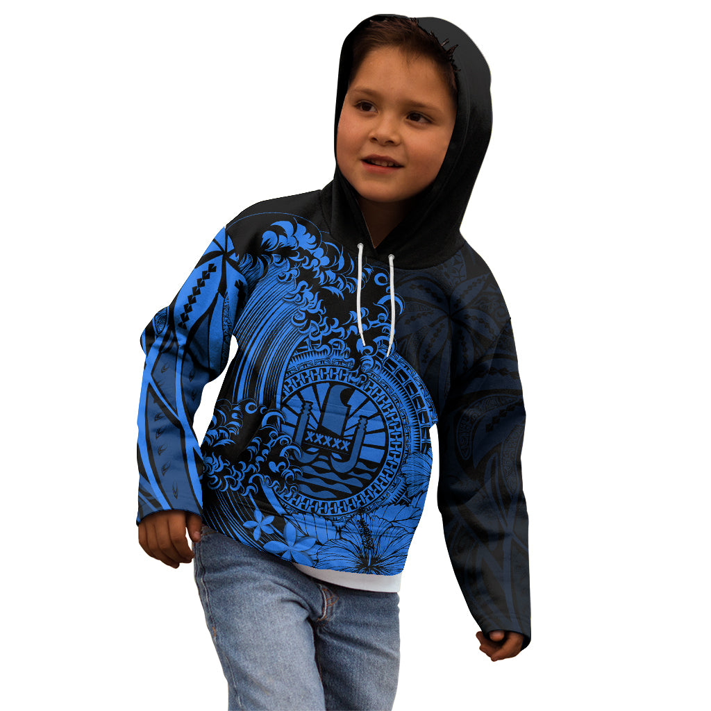 Polynesian Tahiti Island Kid Hoodie The Wave of Water - Blue LT9 - Polynesian Pride