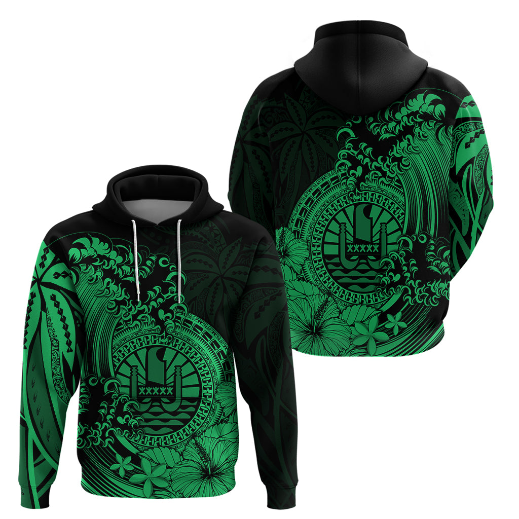 Polynesian Tahiti Island Hoodie The Wave of Water Green LT9 Green - Polynesian Pride