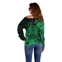 Polynesian Tahiti Island Off Shoulder Sweater The Wave of Water - Green LT9 - Polynesian Pride