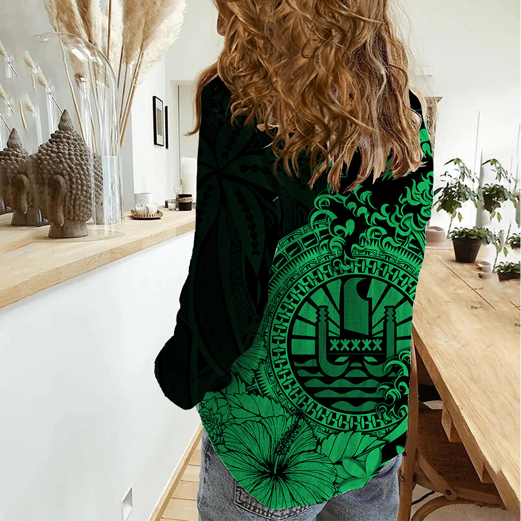 Polynesian Tahiti Island Women Casual Shirt The Wave of Water - Green LT9 - Polynesian Pride