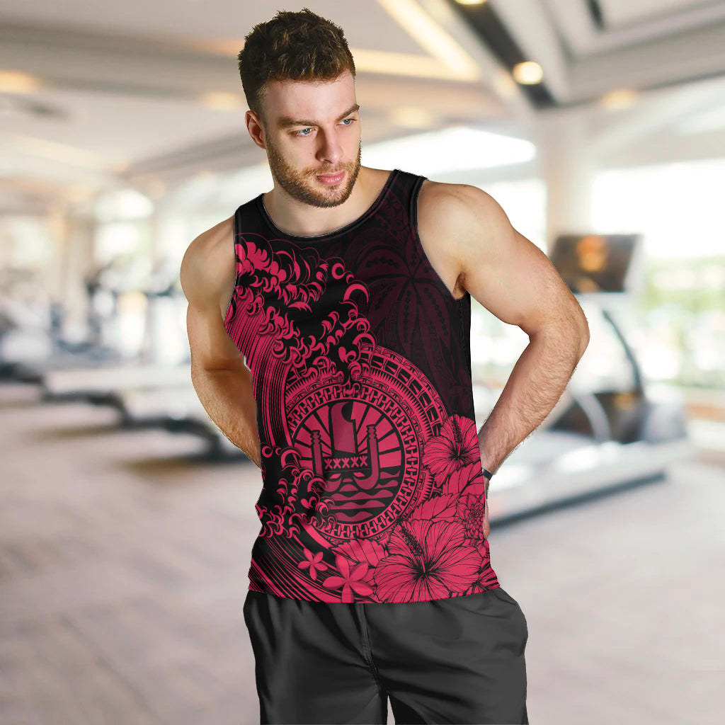 Polynesian Tahiti Island Men Tank Top The Wave of Water - Pink LT9 - Polynesian Pride