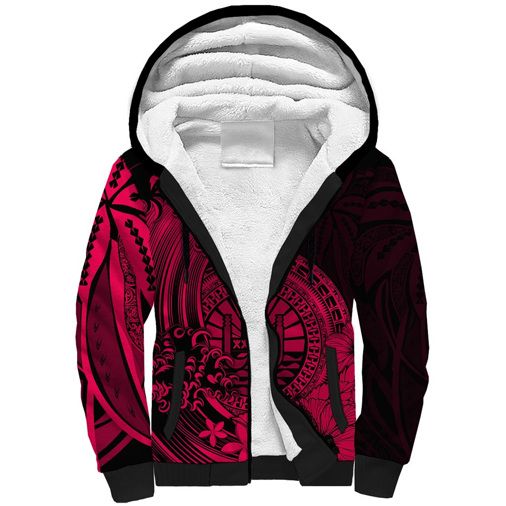 Polynesian Tahiti Island Sherpa Hoodie The Wave of Water - Pink LT9 Unisex Pink - Polynesian Pride