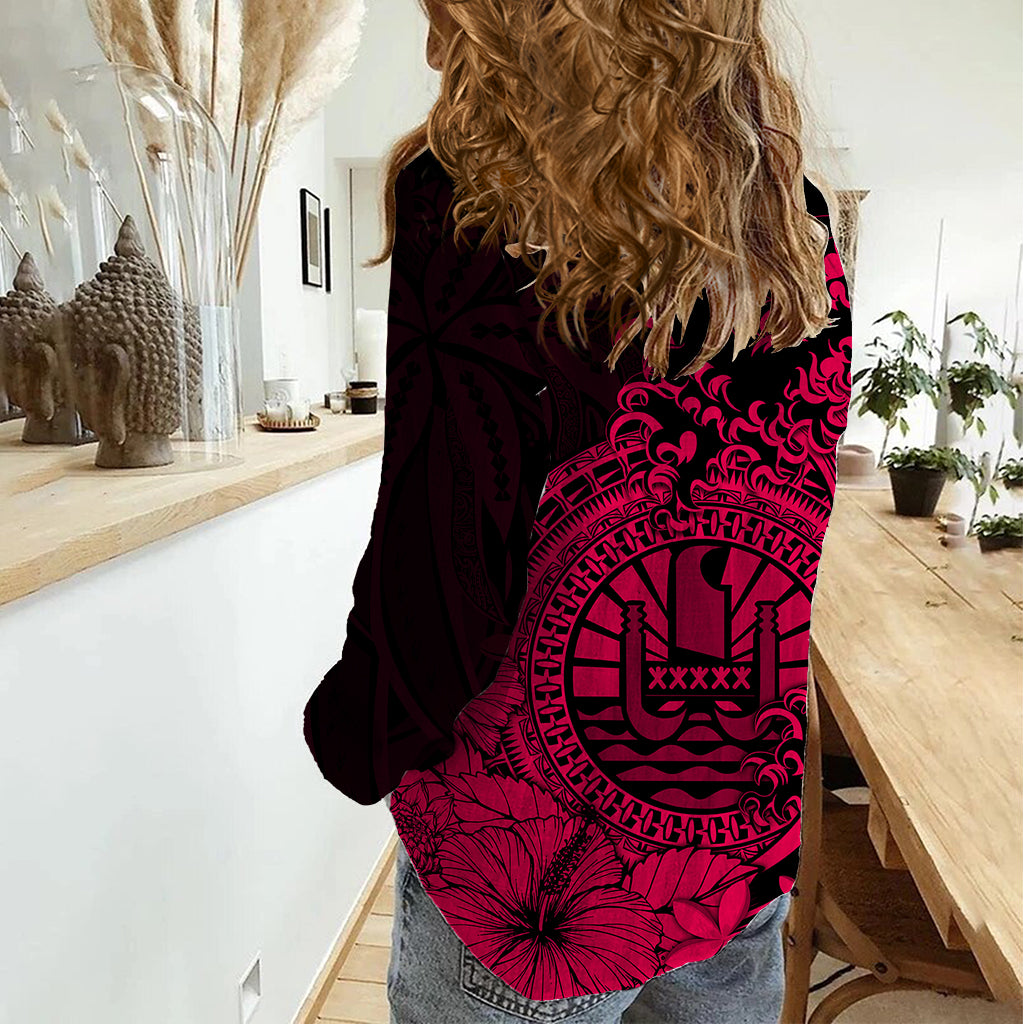 Polynesian Tahiti Island Women Casual Shirt The Wave of Water - Pink LT9 - Polynesian Pride