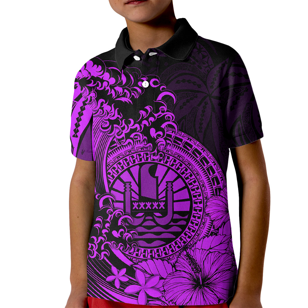 Polynesian Tahiti Island Kid Polo Shirt The Wave of Water - Purple LT9 Kid Purple - Polynesian Pride