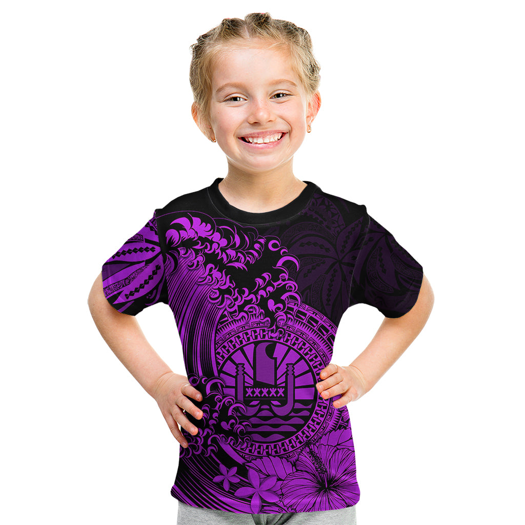 Polynesian Tahiti Island Kid T Shirt The Wave of Water - Purple LT9 - Polynesian Pride