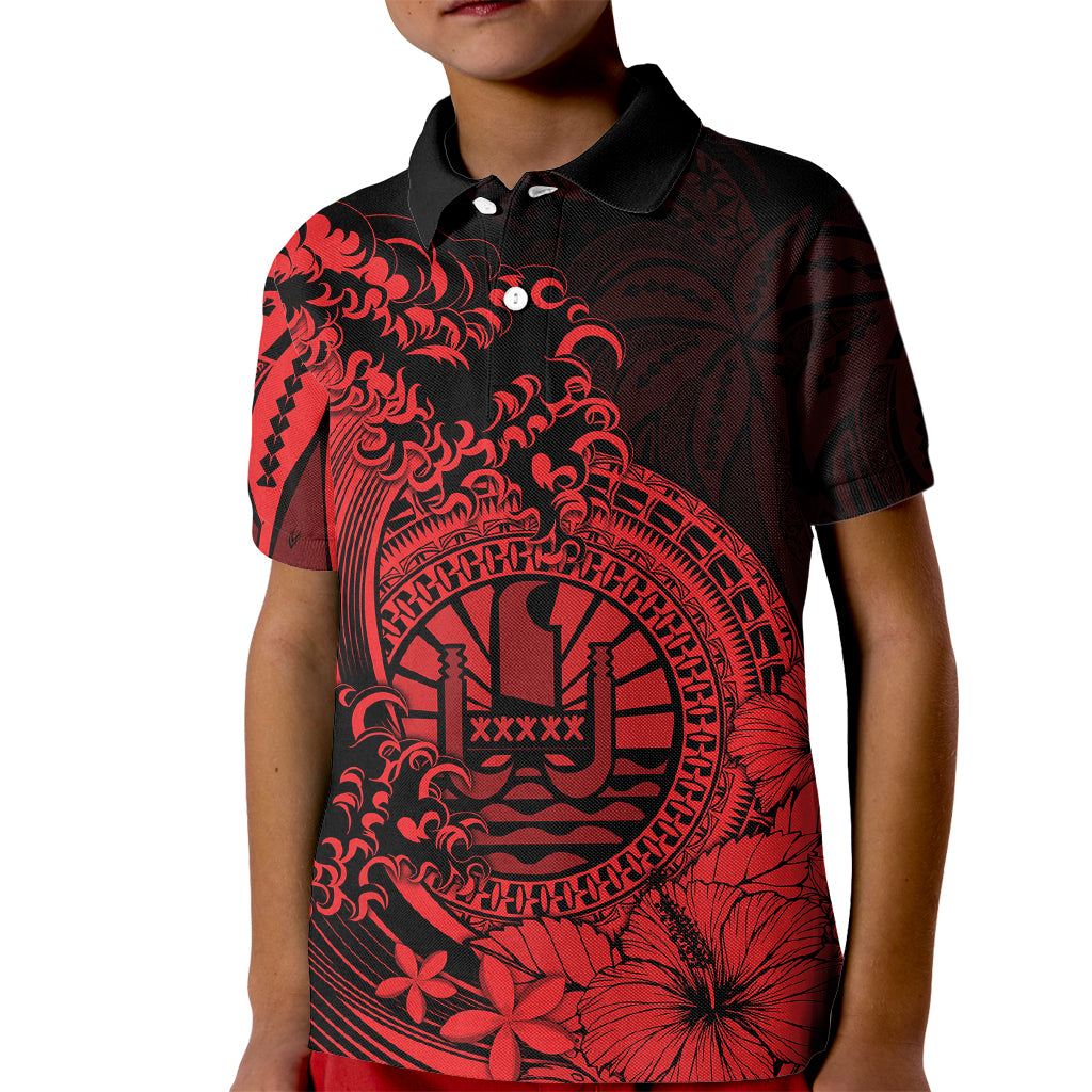 Polynesian Tahiti Island Kid Polo Shirt The Wave of Water - Red LT9 Kid Red - Polynesian Pride