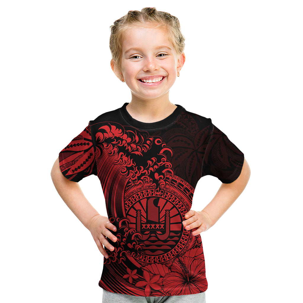 Polynesian Tahiti Island Kid T Shirt The Wave of Water - Red LT9 - Polynesian Pride