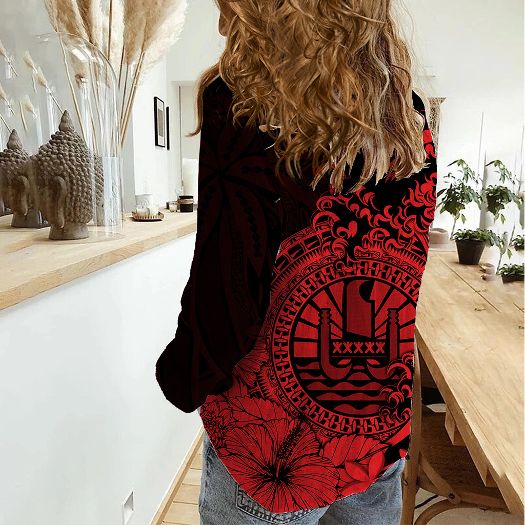 Polynesian Tahiti Island Women Casual Shirt The Wave of Water - Red LT9 - Polynesian Pride
