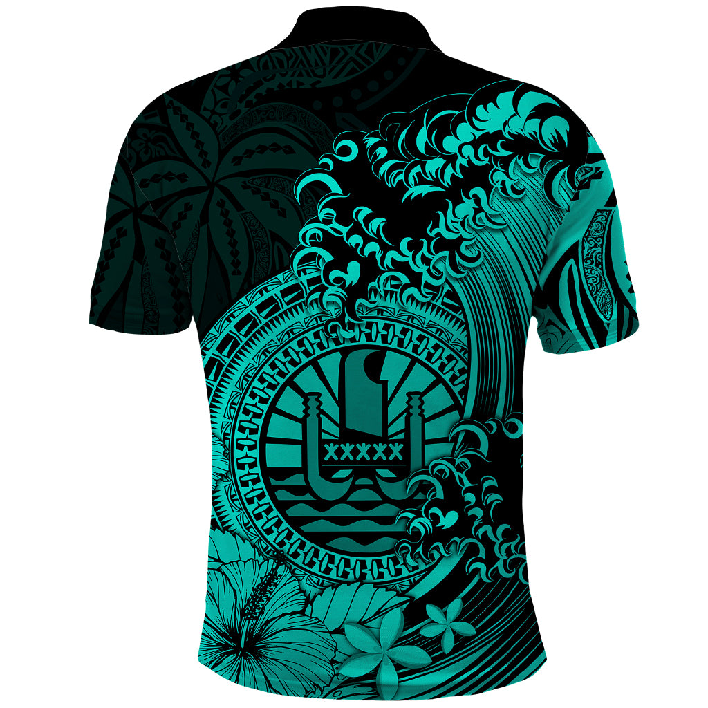Polynesian Tahiti Island Polo Shirt The Wave of Water Turquoise LT9 - Polynesian Pride