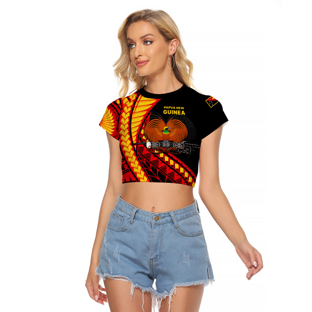 Papua New Guinea Raglan Cropped T Shirt The Greater Bird of Paradise LT9 Female Black - Polynesian Pride