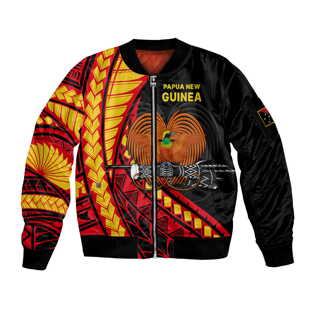 Papua New Guinea Sleeve Zip Bomber Jacket The Greater Bird of Paradise LT9 Unisex Black - Polynesian Pride