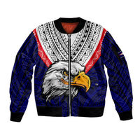 American Samoa Sleeve Zip Bomber Jacket Bald Eagle with Polynesian Pattern LT9 Unisex Blue - Polynesian Pride