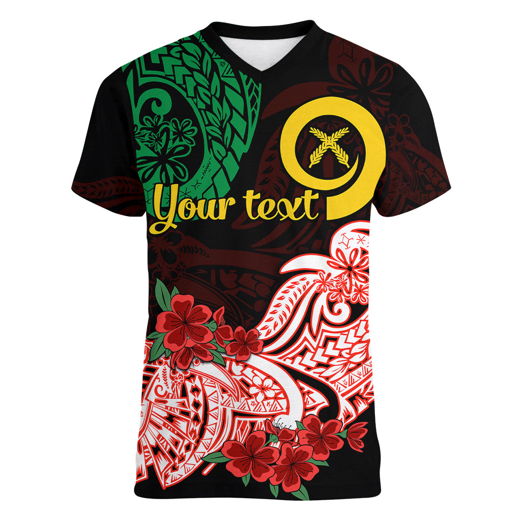 (Custom Personalised) Vanuatu Women V Neck T Shirt Polynesian Floral Tribal LT9 - Polynesian Pride