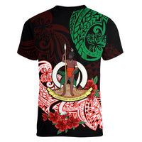 (Custom Personalised) Vanuatu Women V Neck T Shirt Polynesian Floral Tribal LT9 - Polynesian Pride